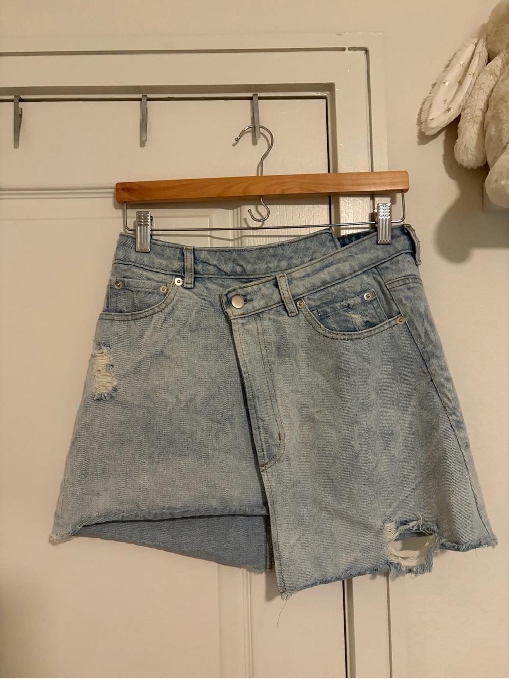 Light Wash Distressed Denim Skort